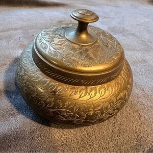 Vintage Engraved Brass Trinket Jar with Lid